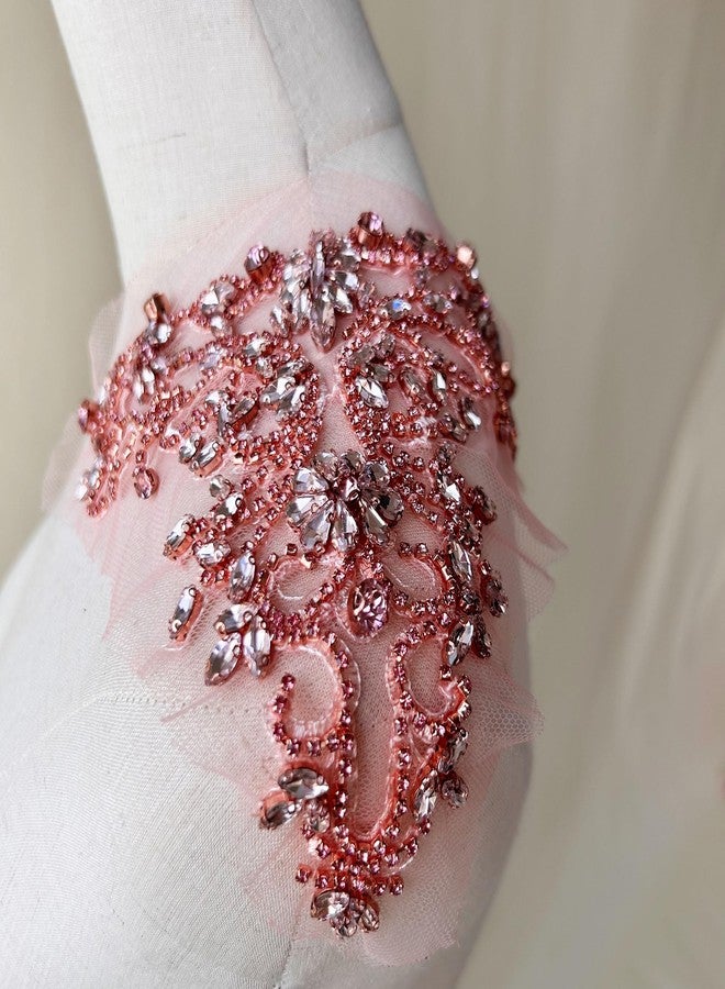 gelvs Sparkle Rhinestone Applique Wedding Dress Accessories Beaded Patch V-Neck Crystal Neckline Pink Color - Image 3